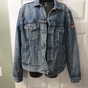 Vintage Polo Ralph Lauren Women’s Medium Blue Denim American Flag Patch Jacket